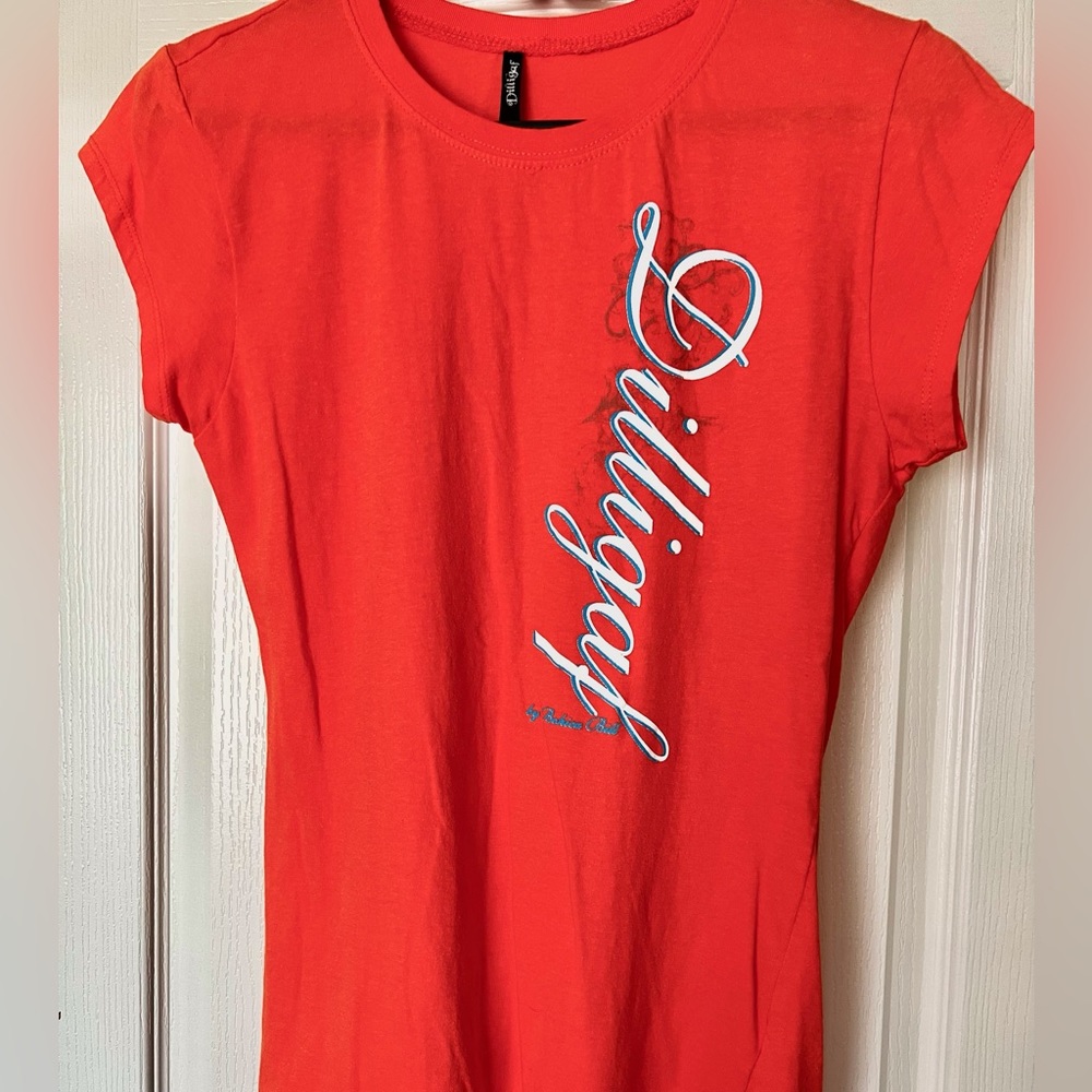 NWOT Orange and Turquoise Dilligaf capped sleeve t-shirt L